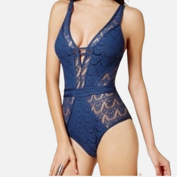 BECCA NWT Show & Tell One-Piece Swimsuit M Lace Crochet Sexy Vacation Coast - Picture 16 of 16